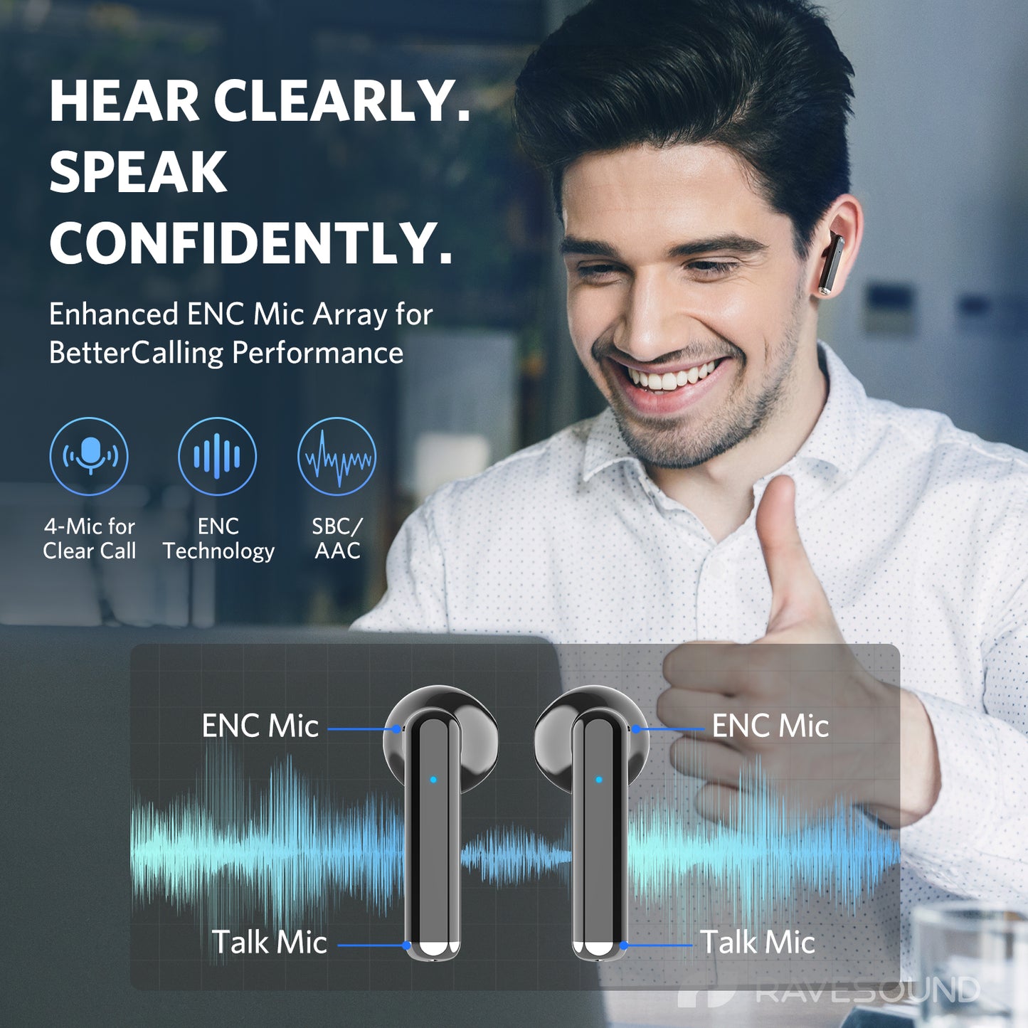 RAVESOUND Bluetooth 5.3 Wireless Earbuds